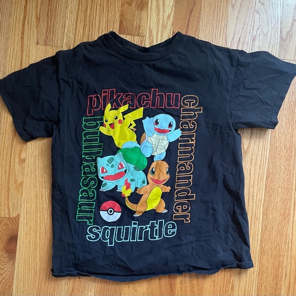 Pokemon Black Kids Tee with Pikachu, Bulbasaur, Charmander, Squirtle - Picture 1 of 3